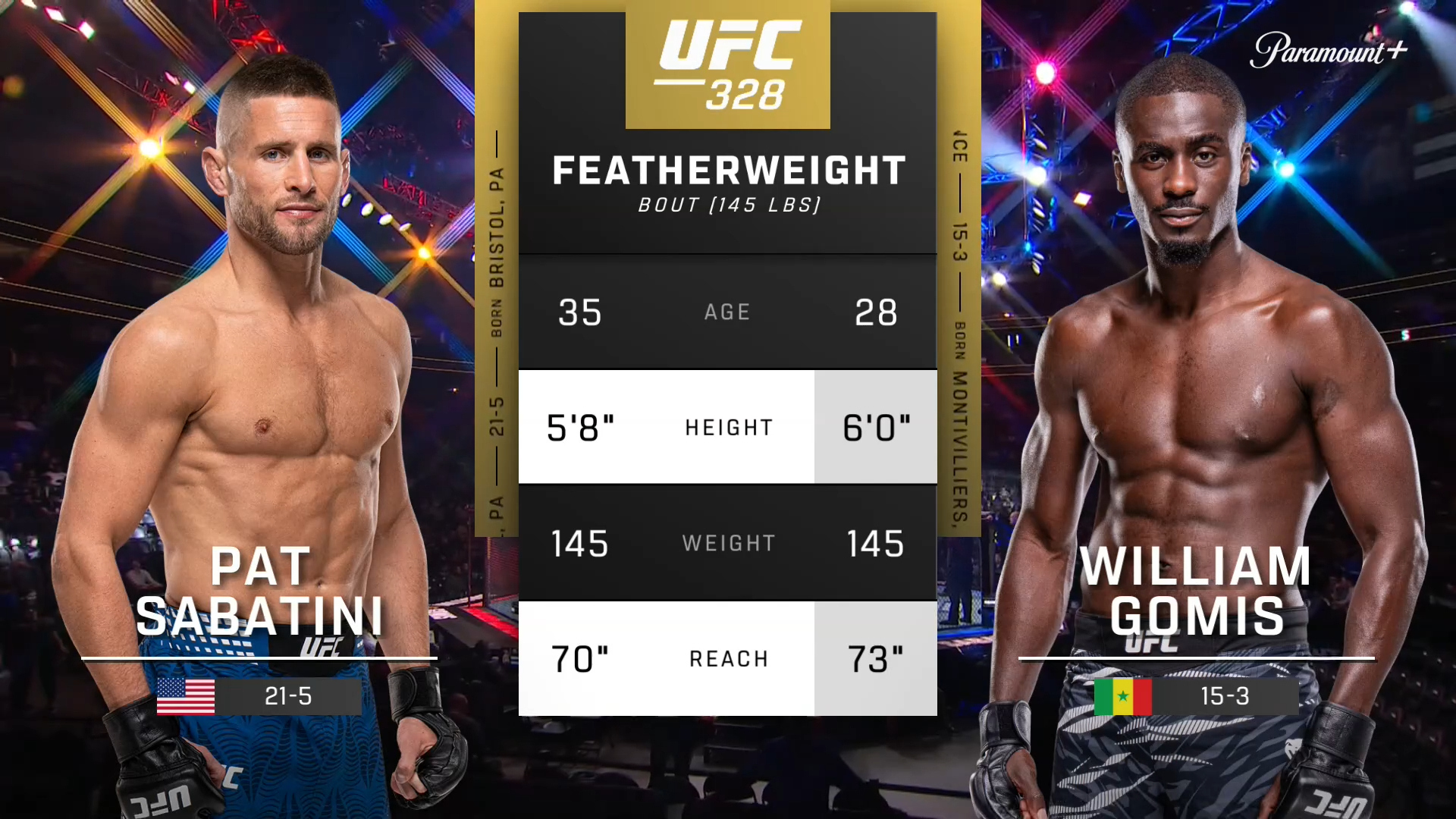 UFC : Pat Sabatini vs. William Gomis (UFC 328: Chimaev vs. Strickland - Prelims)'